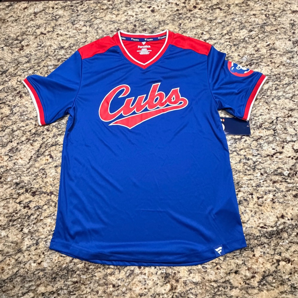 NEW Fanatics Chicago Cubs MLB Jersey Blue Red V-Neck Mens Medium ws